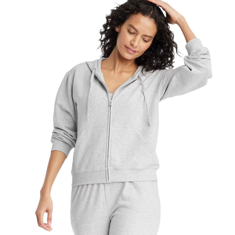 Auden Women's Gray Full Zip Drawstring Fleece Hoodie Sweatshirt Size Small